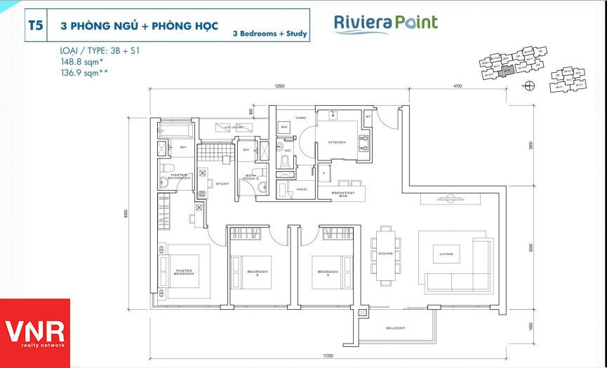 Giá bán căn hộ Riviera Point 3 phòng ngủ