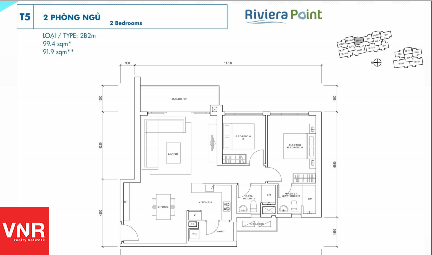 Giá bán căn hộ Riviera Point 2 phòng ngủ